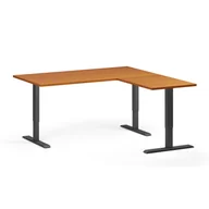Biurka - Stół z regulacją wysokości, 3 silniki, 745 - 1215 mm, narożnik L/P, blat 1600 x 1600 mm, podstawa czarna, czereśnia - miniaturka - grafika 1