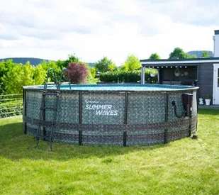 Summer Waves Elitarny basen z ramkami Okrągły basen naziemny Kompletny zestaw Rattan wygląda na szary 488x122 cm - Zabawki i gry sportowe - miniaturka - grafika 1