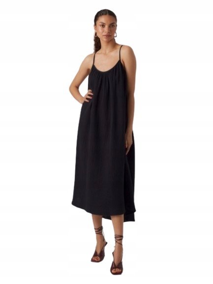 VERO MODA CZARNA SUKIENKA NA RAMIĄCZKACH PROSTA BAWEŁNIANA M J2A