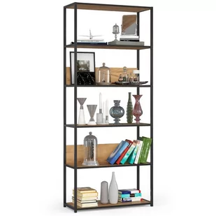 Regał loftowy metalowy 80 cm - czarny-dąb craft - 6 półek - Regały - miniaturka - grafika 1
