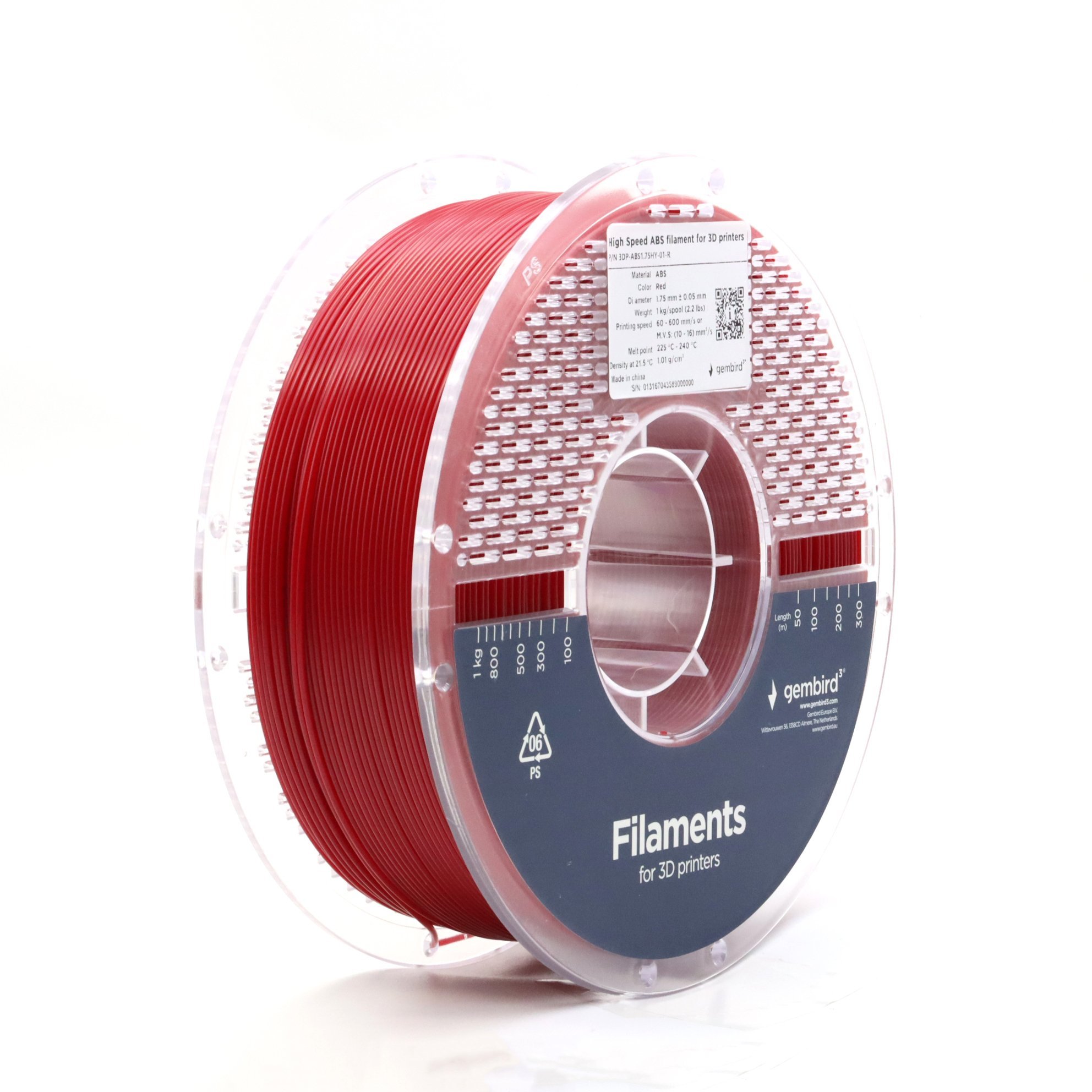 Gembird Filament ABS High Speed, 1,75 mm, 1 kg, czerwony