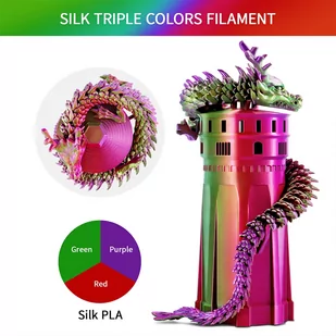 Trójkolorowy jedwabny filament PLA ERYONE 1kg -  Czerwony & Fioletowy & Zielony - Filamenty i akcesoria do drukarek 3D - miniaturka - grafika 2
