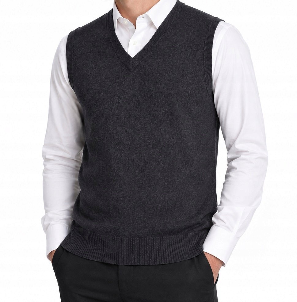 Sweter męski bez rękawów bezrękawnik pulower kamizelka męska z kaszmirem M