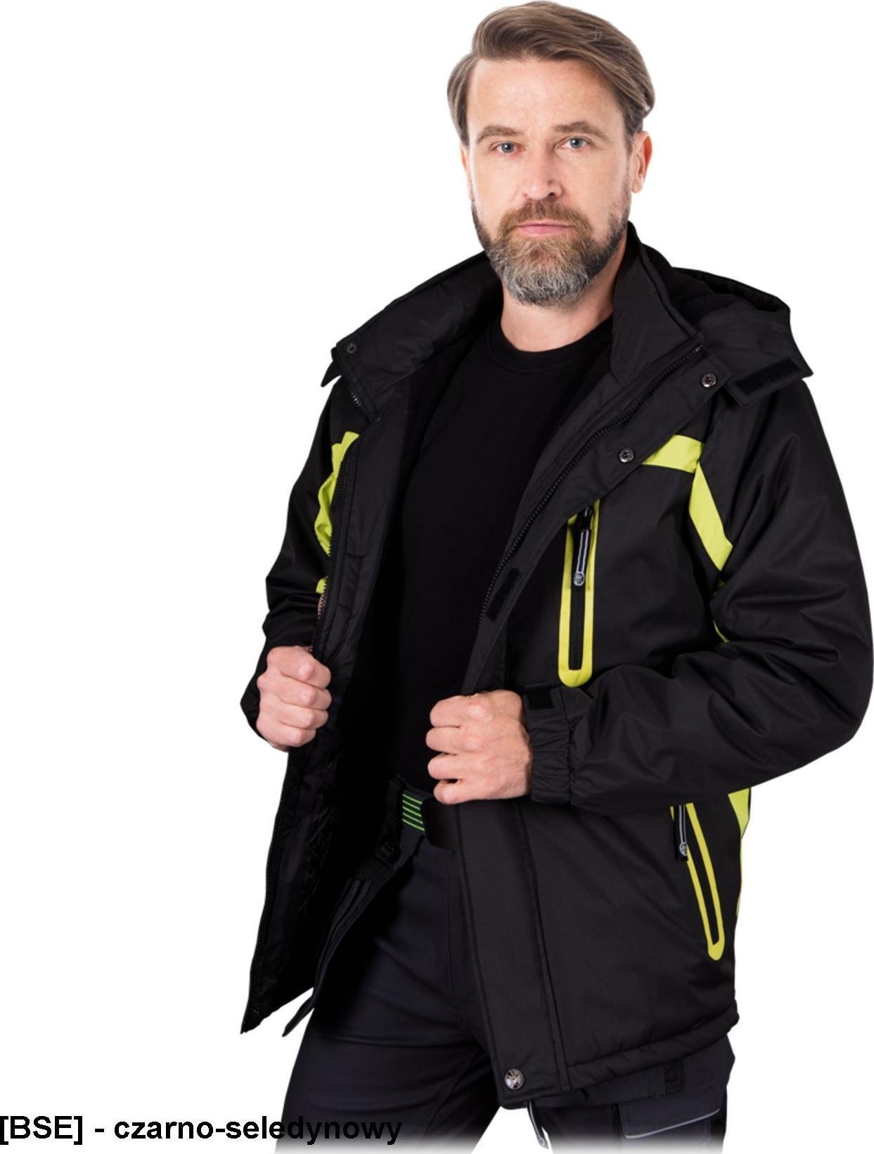 R.E.I.S. HERMAN - kurtka ocieplana polarem, 100% poliester 150 g/m2, stójka, odpinany kaptur z polarową podszewką, 4 kieszenie, rękawy ściągacz, suwak napy rzepy L