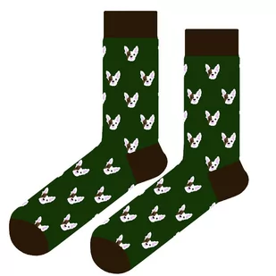 Skarpety zielone / butelkowa zieleń w buldogi - EM Men's Accessories - Skarpetki męskie - miniaturka - grafika 1