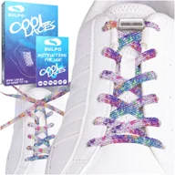 Akcesoria obuwnicze - Sznurowadła elastyczne bez wiązania z zapinkami wielokolorowy z brokatem - miniaturka - grafika 1