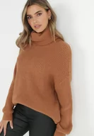 Swetry damskie - Jasnobrązowy Golf Oversize Out Of This World - miniaturka - grafika 1