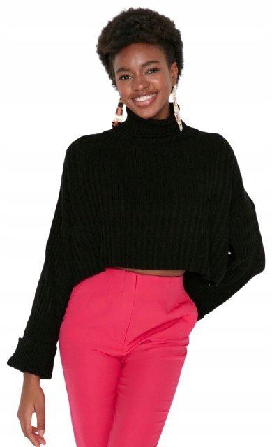 TRENDYOL CZARNY KRÓTKI SWETER Z GOLFEM I RĘKAWEM DŁUGIM 34 5AA