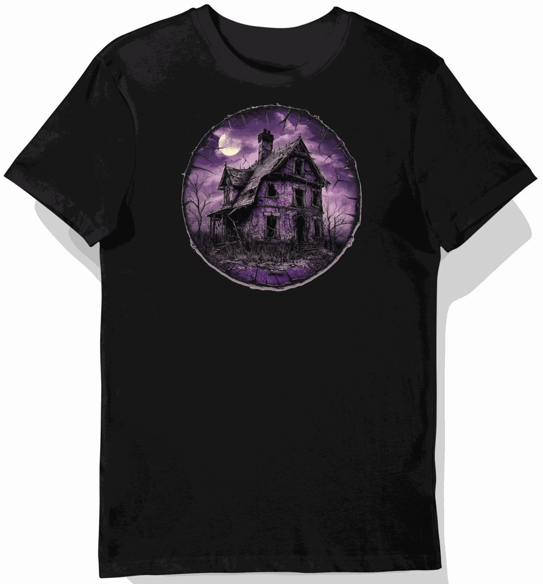 Koszulka męska czarna z motywem nawiedzonego domu (46) S