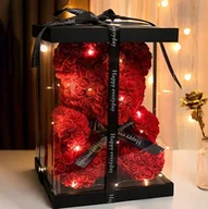 Sztuczne kwiaty - figurki MIŚ Z RÓŻ LED FLOWERBOX GIFTBOX PREZENT DLA NIEJ DZIEWCZYNY MAMY ŚWIĘTA 25CM mis z roz - miniaturka - grafika 1