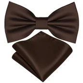 Krawaty i muchy męskie - Zestaw mucha + poszetka - brązowy GŁADKIE - miniaturka - grafika 1