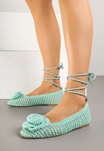 Zielone Ażurowe Balerinki z Kwiatami 3D Clevielle - Baleriny - miniaturka - grafika 1