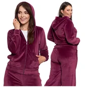 Bluzy damskie - WELUROWA BLUZA DAMSKA ROZPINANA MORAJ GŁADKA Z KAPTUREM WYGODNA XXL - miniaturka - grafika 1