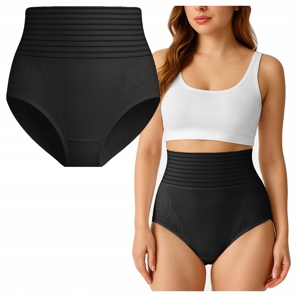 Majtki Wyszczuplające Bawełniane Modelujące POPORODOWE kolor CZARNE