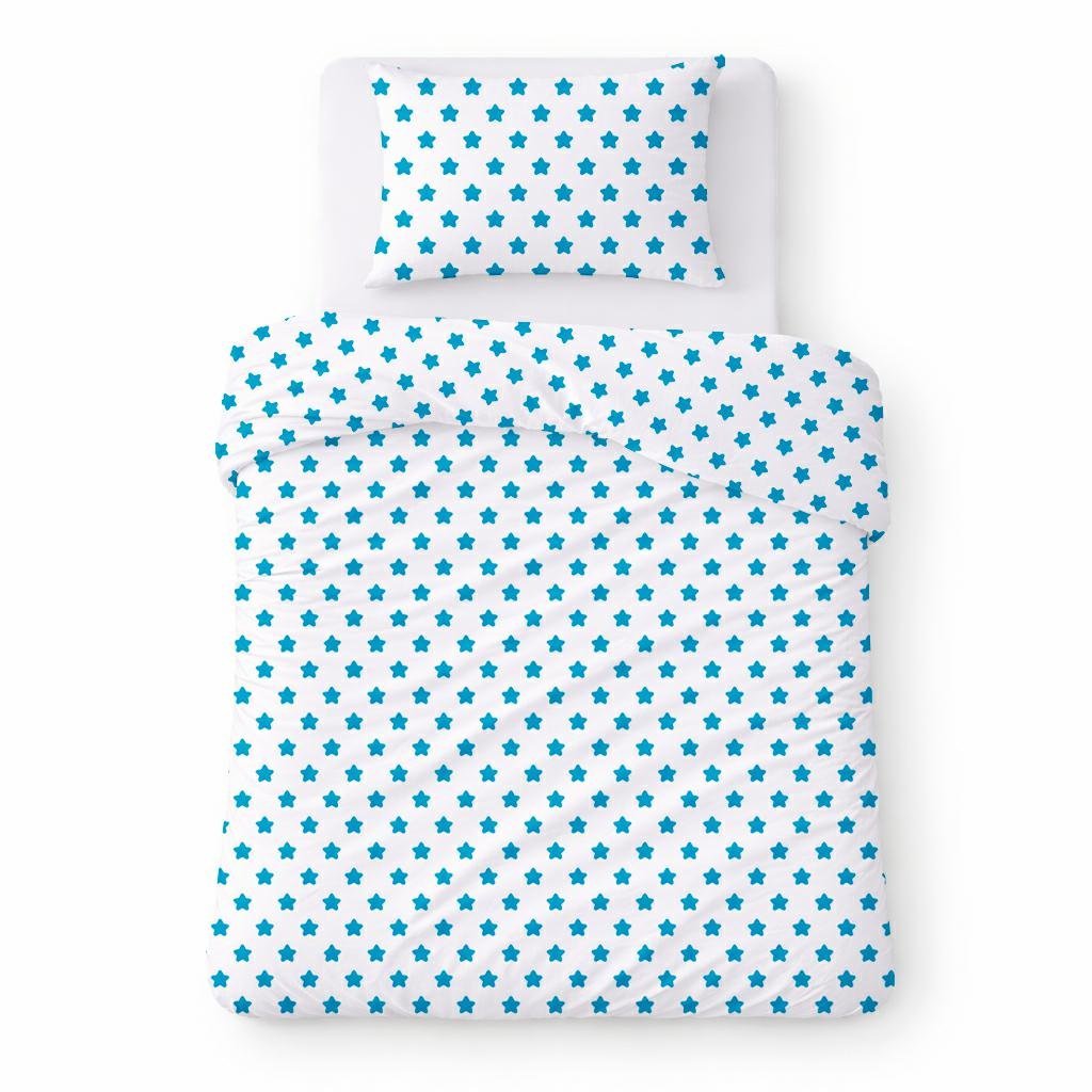 Pościel bawełniana 140x200 biała w niebieskie gwiazdki, dziecięcy nowoczesny - COTTON HOME KIDS
