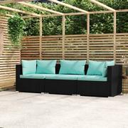 Sofy ogrodowe - Lumarko 3-osobowa sofa ogrodowa z poduszkami, czarna, polirattan - miniaturka - grafika 1