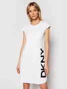 Sukienki - DKNY Sukienka dzianinowa P0RD1B2J Biały Regular Fit - miniaturka - grafika 1