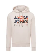 Swetry męskie - Jack & Jones Męski sweter z kapturem - JJLuke Mężczyźni Bawełna beżowy wzorzysty, S - miniaturka - grafika 1