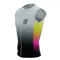 Koszulki sportowe męskie - COMPRESSPORT Triathlonowa koszulka kompresyjna TRI POSTURAL AERO TANK TOP safe yellow/neo pink - miniaturka - grafika 1