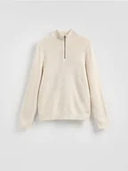 Swetry męskie - Reserved - Sweter z rozpinanym golfem - beżowy - miniaturka - grafika 1