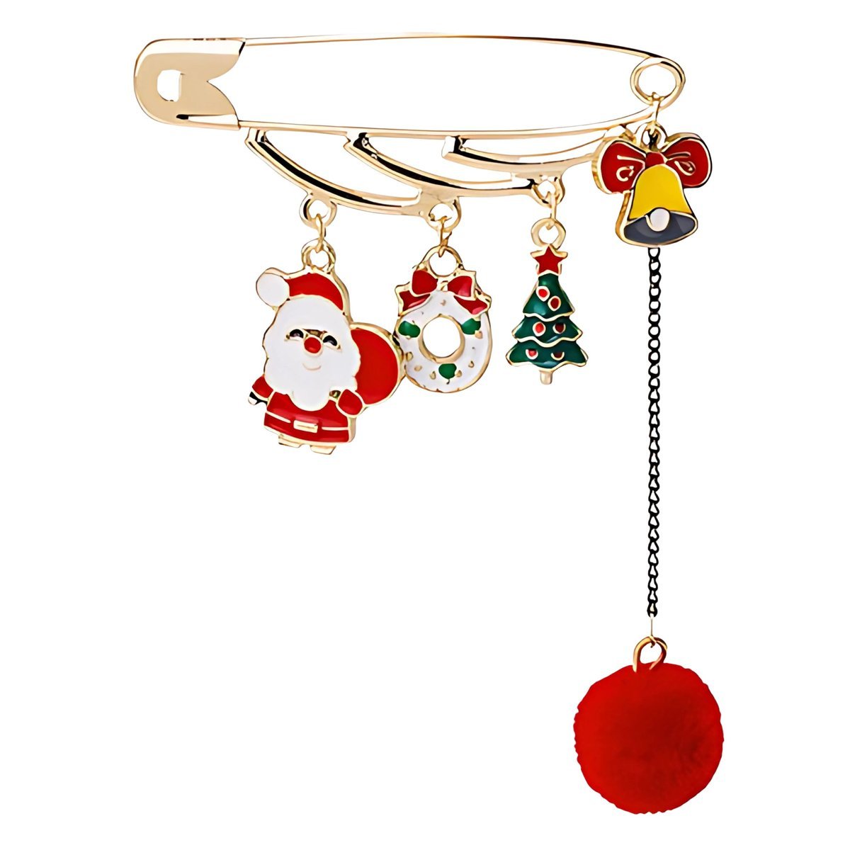 Broszka Złota Świąteczna Agrafka z Zawieszkami na Prezent Święta Mikołajki