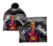 Czapki damskie - Lamine YAMAL Barcelona szara czapka i komin ocieplone polarem - komplet - miniaturka - grafika 1