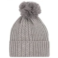 Czapki damskie - Czapka zimowa damska z agorą z pomponem warkocz CZ-Z-13 szara - miniaturka - grafika 1