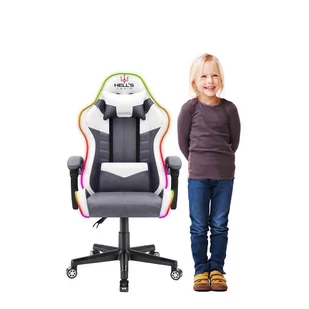Fotel Gamingowy Hell'S Chair Hc- 1004Kids LED Szary Biały Tkanina - Fotele gamingowe - miniaturka - grafika 1