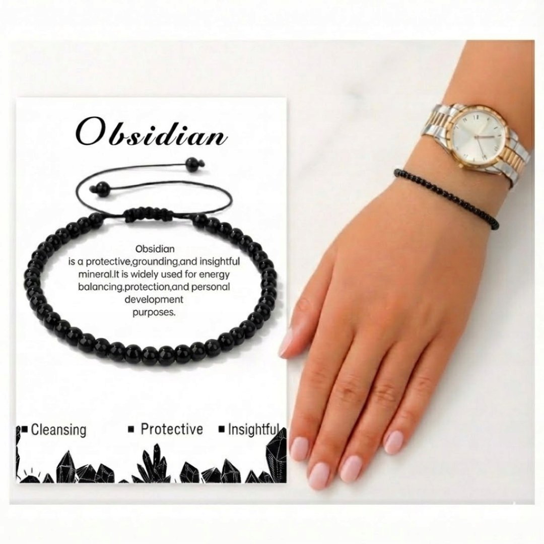 Bransoletka Kamień Naturalny Lawa Czarna Delikatne Koraliki