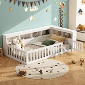 Łóżka dla dzieci i młodzieży - Łóżko pojedyncze 90 x 200 cm z wezgłowiem i barierkami - Gniazda USB - Płyta wiórowa - Białe (bez materaca) - miniaturka - grafika 1