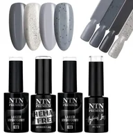 Lakiery hybrydowe - 4x Lakier Hybrydowy Ntn 5g Zestaw Shades Of Grey Srebrny Szary Drobinki 4w1 - miniaturka - grafika 1
