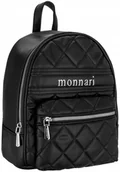 Plecaki - Plecak MONNARI CZARNY MAT Srebrne Okucia PIKOWANY Kieszonka - miniaturka - grafika 1
