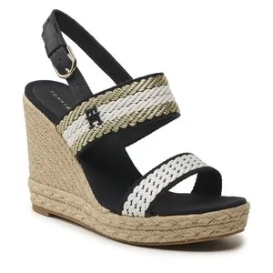 Espadryle damskie - Espadryle Tommy Hilfiger - Golden Webbing Wedge FW0FW07089 Space Blue DW6 - grafika 1