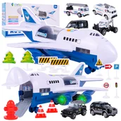 Zabawki interaktywne dla dzieci - INTERAKTYWNY SAMOLOT POLICYJNY Z NAPĘDEM LED + ZESTAW AUT POLICJA Y319 - miniaturka - grafika 1