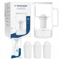 Dzbanki filtrujące - Dzbanek filtrujący szklany Wessper 3l Biały 4x Filtr aquaclassic 77g - miniaturka - grafika 1