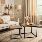 Ławy i stoliki kawowe - Zestaw Stolików Kawowych CARMI Dąb Złoty/Czarny do Salonu Loft - miniaturka - grafika 1