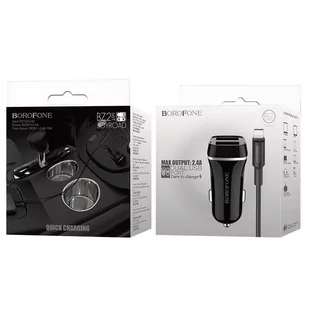 Borofone - ładowarka samochodowa 2x USB kabel Lightning w zestawie, czarny - Ładowarki samochodowe - miniaturka - grafika 3