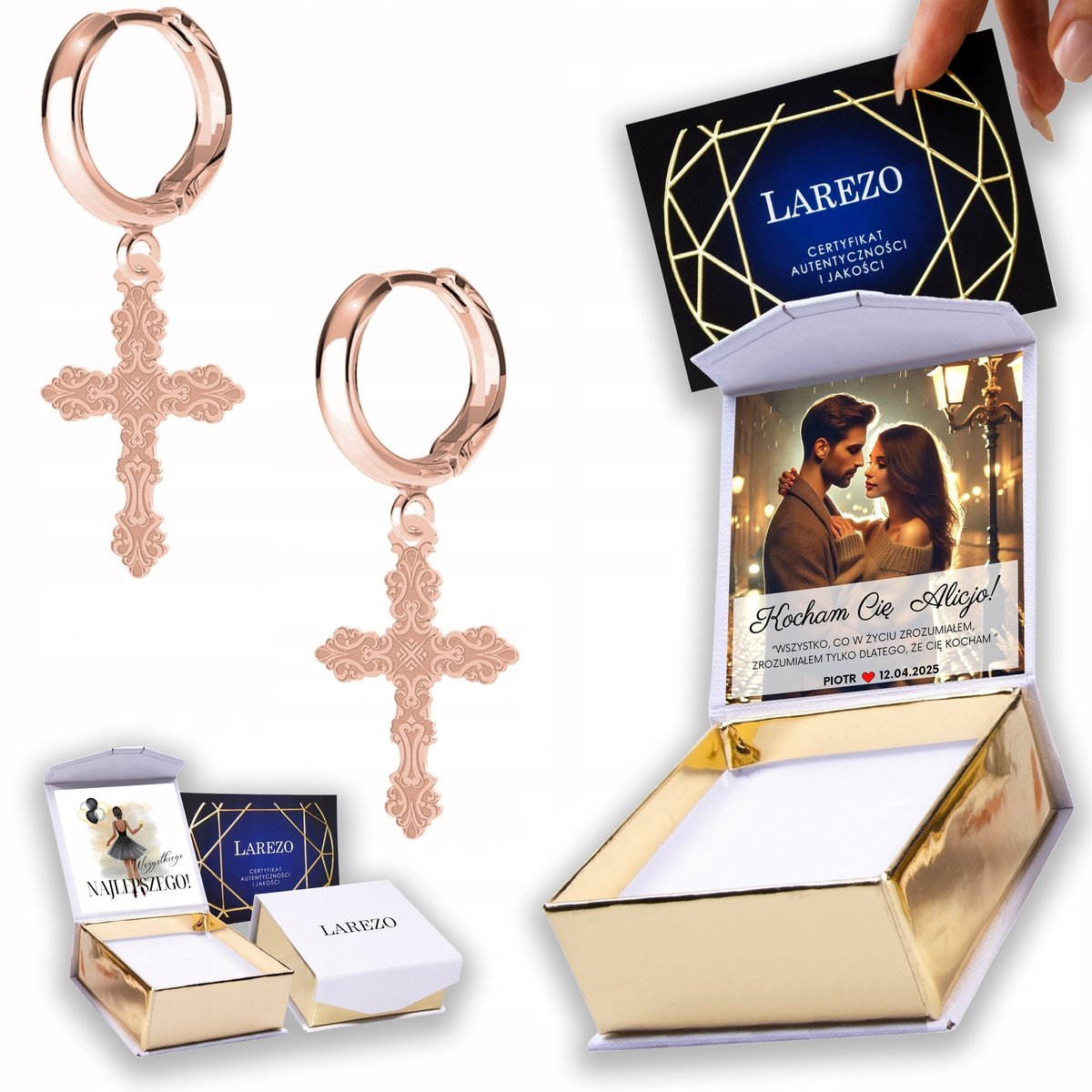 Kolczyki Pozłacane 925 Ozdobne Krzyże Krzyżyki Cross Krzyż Cross NADRUK