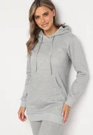 Bluzy damskie - Jasnoszara Bluza z Bawełną z Kapturem Ozdobiona Sznurkami Mivonia - miniaturka - grafika 1