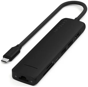 Satechi 7-w-1 USB-C Slim Multiport Adapter Ethernet USB-C PD, 2x USB-A, HDMI 4K, Ethernet, czytnik kart micro/SD czarny ST-P7SK - Stacje dokujące i replikatory portów - miniaturka - grafika 1