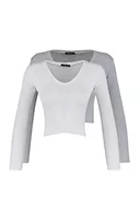 Bluzki damskie - Trendyol damska Czarno-biały crop 2-pak dzianinowa bluzka Bluzka, biały/szary, XL - miniaturka - grafika 1