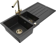 Zlewozmywaki z baterią - Mexen Andres zlewozmywak granitowy 1,5-komorowy z ociekaczem i baterią kuchenną Duero, czarny/srebrny - 6515-73-671600-50 - miniaturka - grafika 1