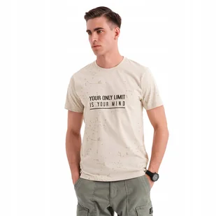 T-shirt męski z nadrukiem i napisem kremowy bawełna OM-TSFP-0187 V2 r. XL - Koszulki męskie - miniaturka - grafika 1