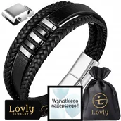 Bransolety męskie - BRANSOLETKA MĘSKA SKÓRZANA CZARNA MOCNA NA PREZENT REGULOWANA PREMIUM LOVLY - miniaturka - grafika 1