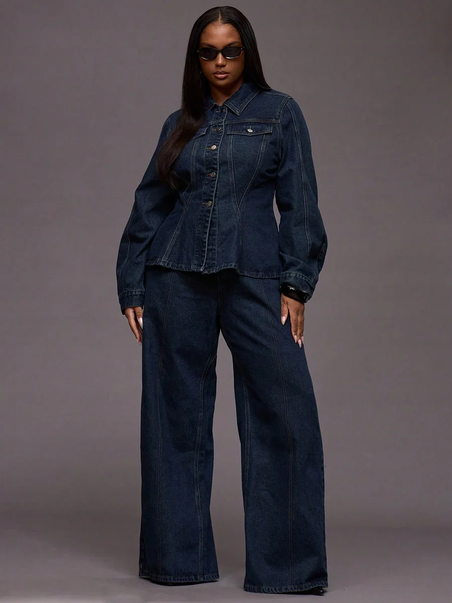 SHEIN JEANSOWA KURTKA DAMSKA Z DŁUGIM RĘKAWEM PLUS SIZE 46 11MA
