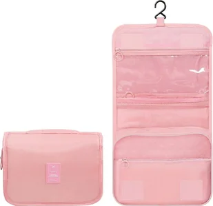 Organizer kosmetyczka wisząca, podróżna z haczykiem, różowa - Kosmetyczki, organizery i kuferki - miniaturka - grafika 1