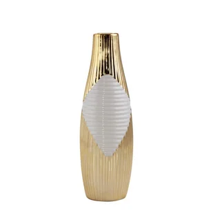 Wazon Ceramiczny Wysoki Rakel 10X10X30 Beżowy + Złoty - Wazony i flakony - miniaturka - grafika 1