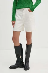 Tommy Hilfiger szorty jeansowe damskie kolor beżowy gładkie high waist WW0WW44850 - Spodenki damskie - miniaturka - grafika 1