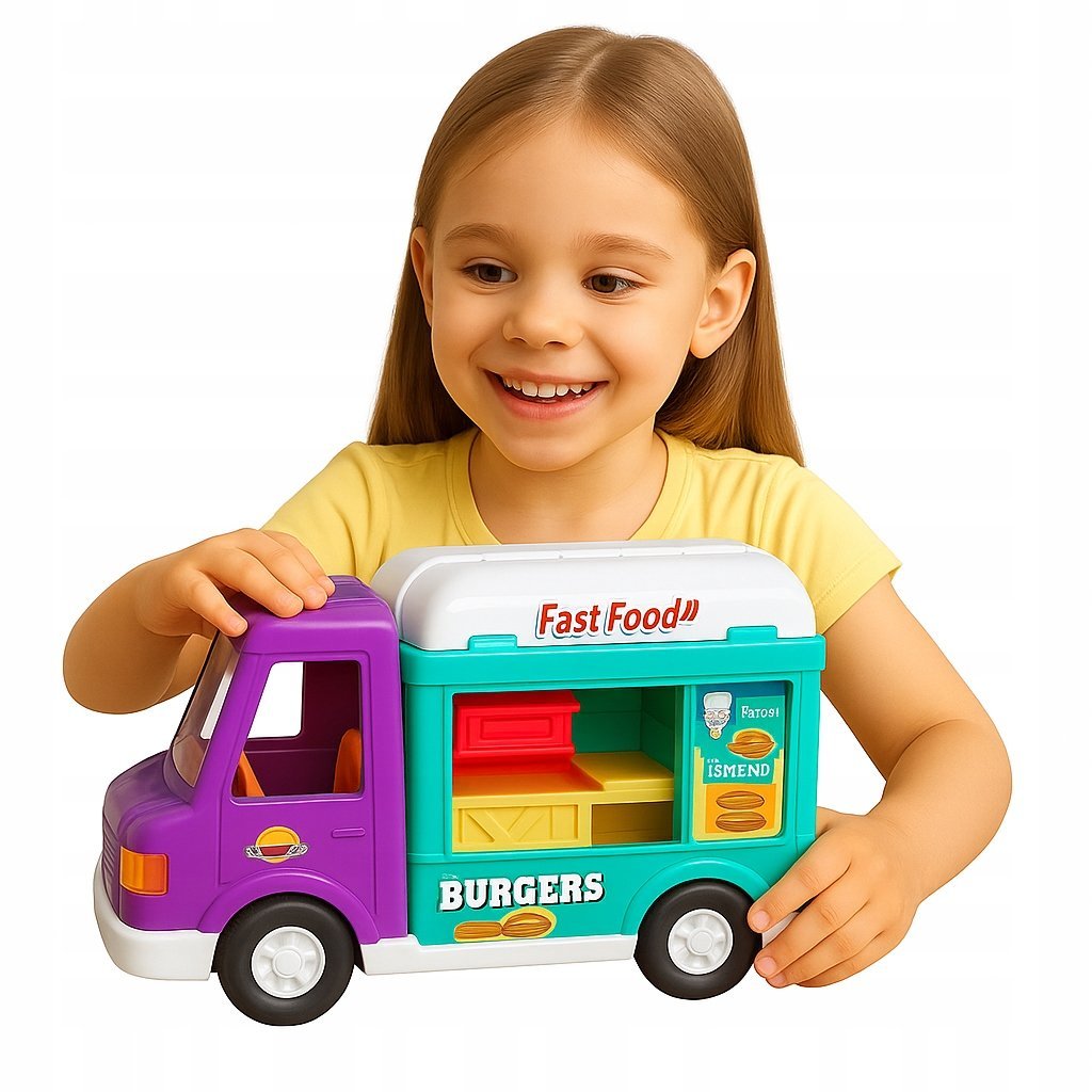 Samochód dla Lalek Kamper Food Truck Auto Fast Food Bus Burger K055