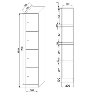 Szafka ubraniowa ze schowkami, 4 schowki, 1850 x 300 x 500 mm, zamek z czytnikiem kart RFID, drzwi beżowe - Szafki biurowe - miniaturka - grafika 3